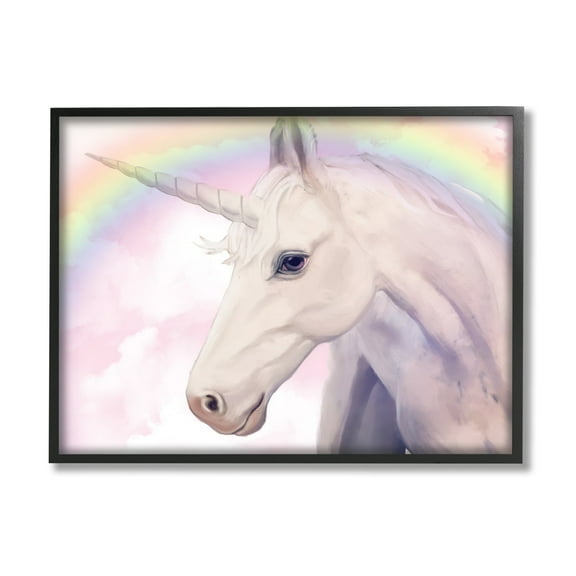 Stupell Industries Detailed Unicorn Horse Horn Shining Rainbow Clouds Graphic Art Black Framed Art Print Wall Art, Design by Ziwei Li