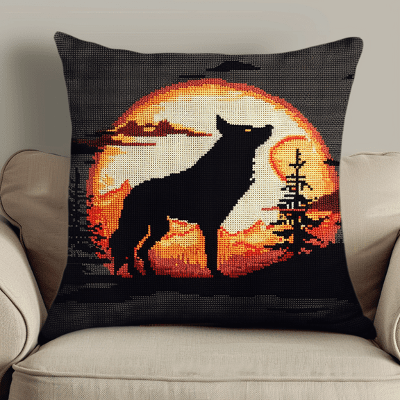 Wolf Stamped Cross Stitch Pillow Case Kits for Adults , 45X45cm , Needlepoint Craft Set Handmade Craft for Sofa Home Decor (11 Count)