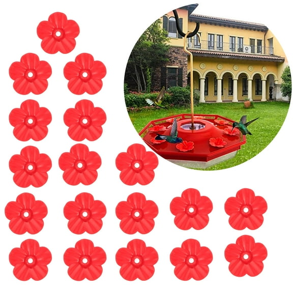 CRAFTHROU 18Pcs Red Plastic Hummingbird Food Water Feeders With Flower Shape For Outdoor Garden