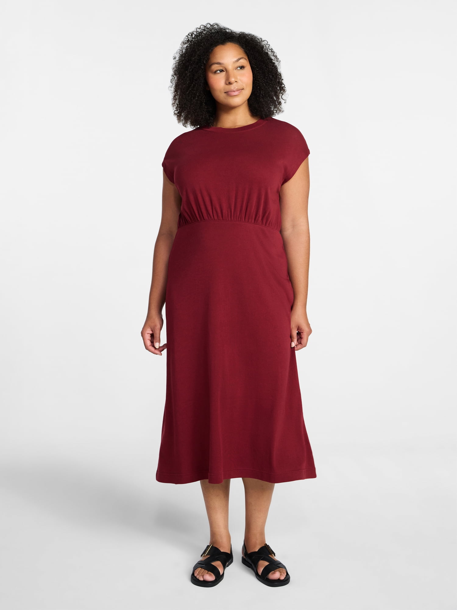 Time and Tru Women’s Cotton Knit Midi Dress with Dolman Sleeves, Sizes XS-XXXL