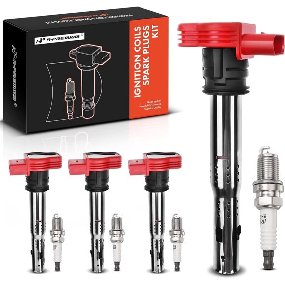 A-Premium Set of 4 Ignition Coil Pack and Iridium Spark Plugs Compatible with Audi A4 A5 A6 A7 A8 Quattro Q5 Q7 R8 S4 S5 S6 S8 Porsche Cayenne Panamera Volkswagen