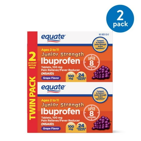 (2 Pack) Equate Childrens Ibuprofen Grape Flavor Tablets, 100 mg, 24 Ct, 2