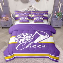 Homewish Cheer Team 7pcs Bedding Comforter Set For Teens Boys Girls,Girly Dreamy Dance Queen Bedding Sets Super Cozy,Geometric Stripes Queen Sheet Sets,Lightweight Room Decor,Reversible