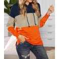 thumbnail image 4 of Women's Orange Drawstring Color Block Stripe Casual Hoodie, 4 of 17