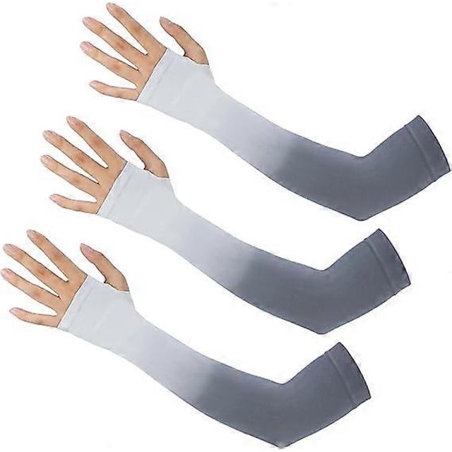 3 Pairs UPF 50 Anti-UV Cooling Arm Sleeves Gradient Summer Sun Protection Arm Sleeves for Outdoor Sports Cycling Driving Running