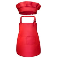 TELOLY Children Chef Front Pocket Bib Apron Kid Girls Boys Kitchen Craft Child Painting Cooking Pinafore Red3-6 T