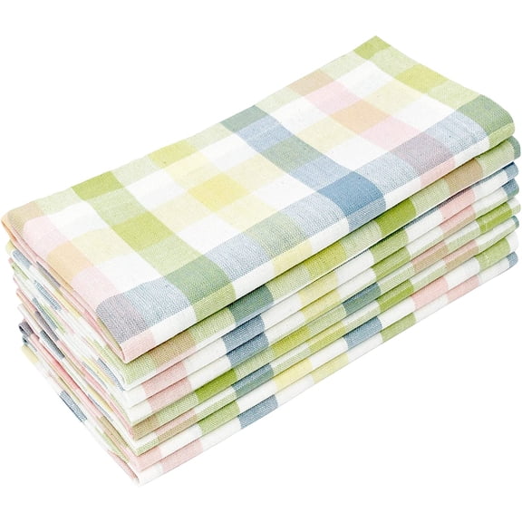 Gingham Buffalo Plaid Check Napkins - Spring Easter Bunny Pastel Luncheon Dinner Set of 8 Pure Cotton Reusable Washable 17 x inches Yellow Multi