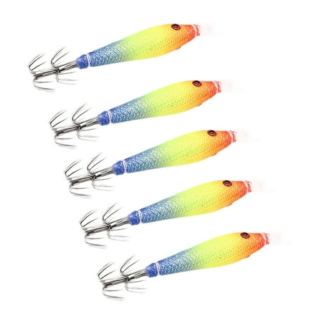 Aurgiarme 5Pcs Luminously Squid Jigs Hook Shrimp Lures Baits Soft Artificial Shrimp Baits with Hook for Fishing Octopuses