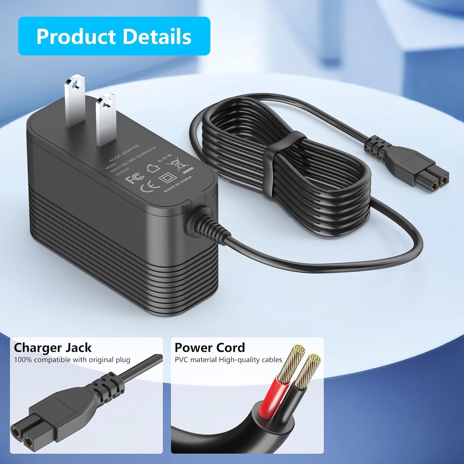 Charger for WY-BOT Pool Cleaner C1 C2 Vision A and B, for Winny C1 OS7010C A1 OS2010 Cordless Robotic Pool Vacuum Adapter Charger