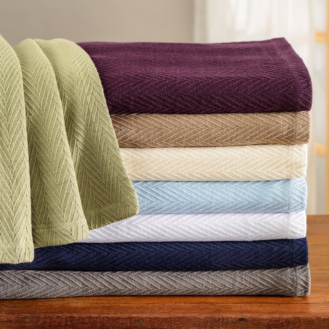 Basket Weave All-Season 100% Cotton Thermal Woven Blanket Plum 