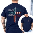 thumbnail image 4 of Stand For The Flag Kneel For The Cross 4th of July Shirt, 2 Sided Patriotic Christian Graphic Tee for Women, 4 of 7