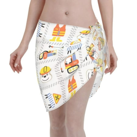 Ocsxa Construction Signs Print Sarong Coverups For Women Bathing Suit Wrap Swimsuit Skirt Beach Bikini Cover Up Swimwear