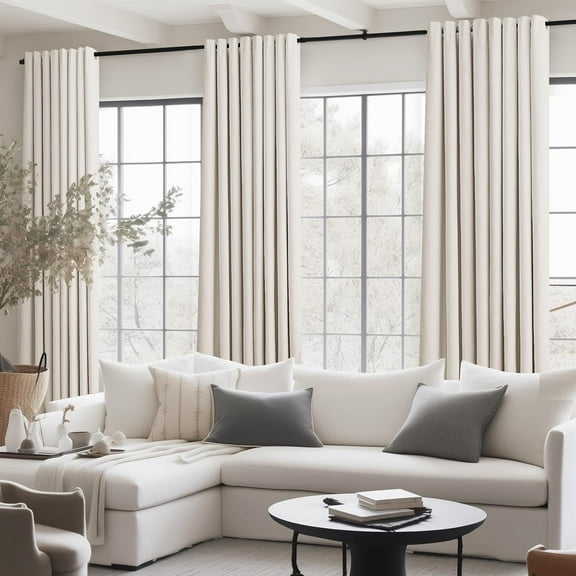 Cream Linen Blackout Curtains 84 Inches Long 2 Panels Set for Living Room Bedroom, Black Out Thermal Insulated Linen Drapes