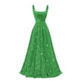 thumbnail image 1 of Vestido de fiesta Miao Duo verde con lentejuelas y cuello cuadrado, talla grande, 1 of 7