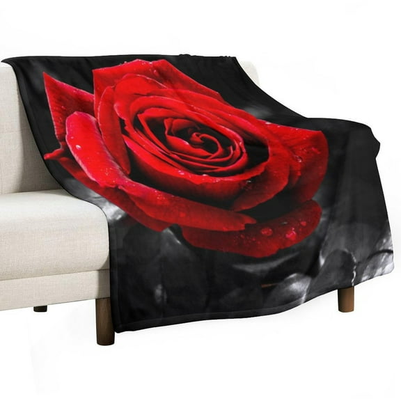 Red Rose Black Blankets Bedroom Living Room Sofa Throw Blankets for Beds