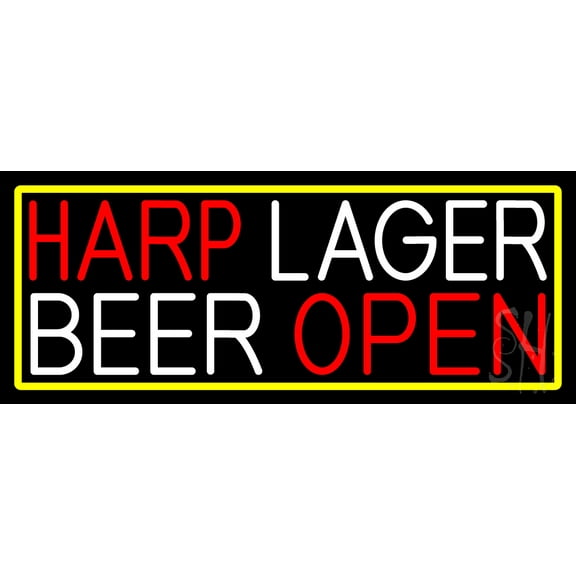 Harp Lager Beer Open With Yellow LED Neon Sign 10 x 24 - inches, Clear Edge Cut Acrylic Backing, with Dimmer - Bright and Premium built indoor LED Neon Sign for Bar decor.