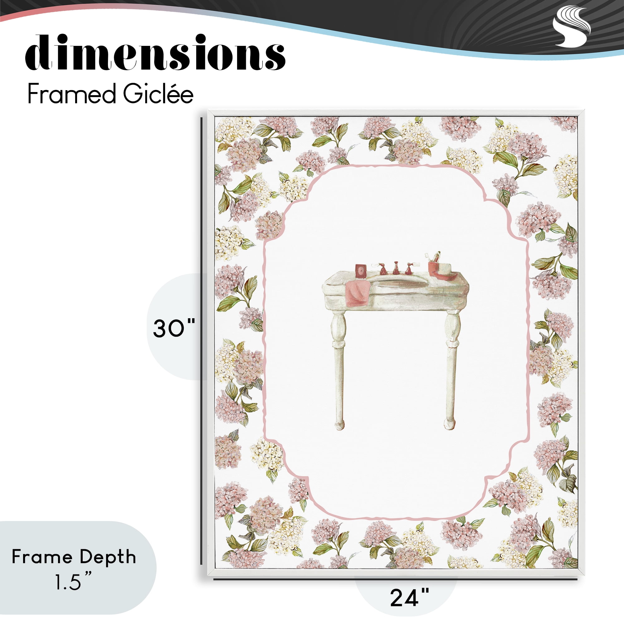 Stupell Industries Elegant Hydrangeas Vanity White Framed Giclee Art, design by Carol Robinson