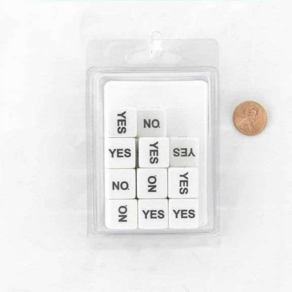 Yes No White Dice with Black Words Squared Corners 16mm (5/8in) D6 Set of 20 Wondertrail