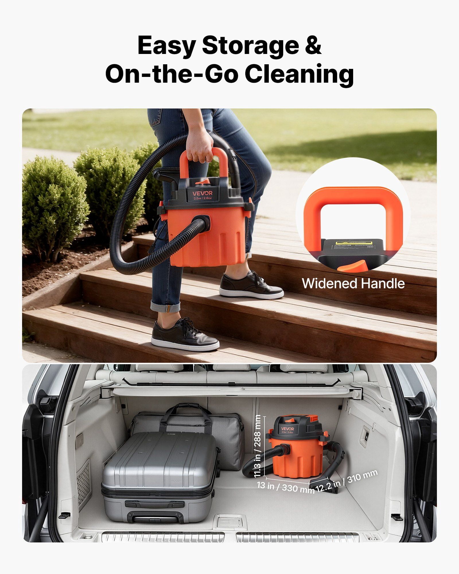 CAFORKP Shop Vac 2.6 Gallon Wet/Dry Vacuum, 2.5 Peak HP/800W