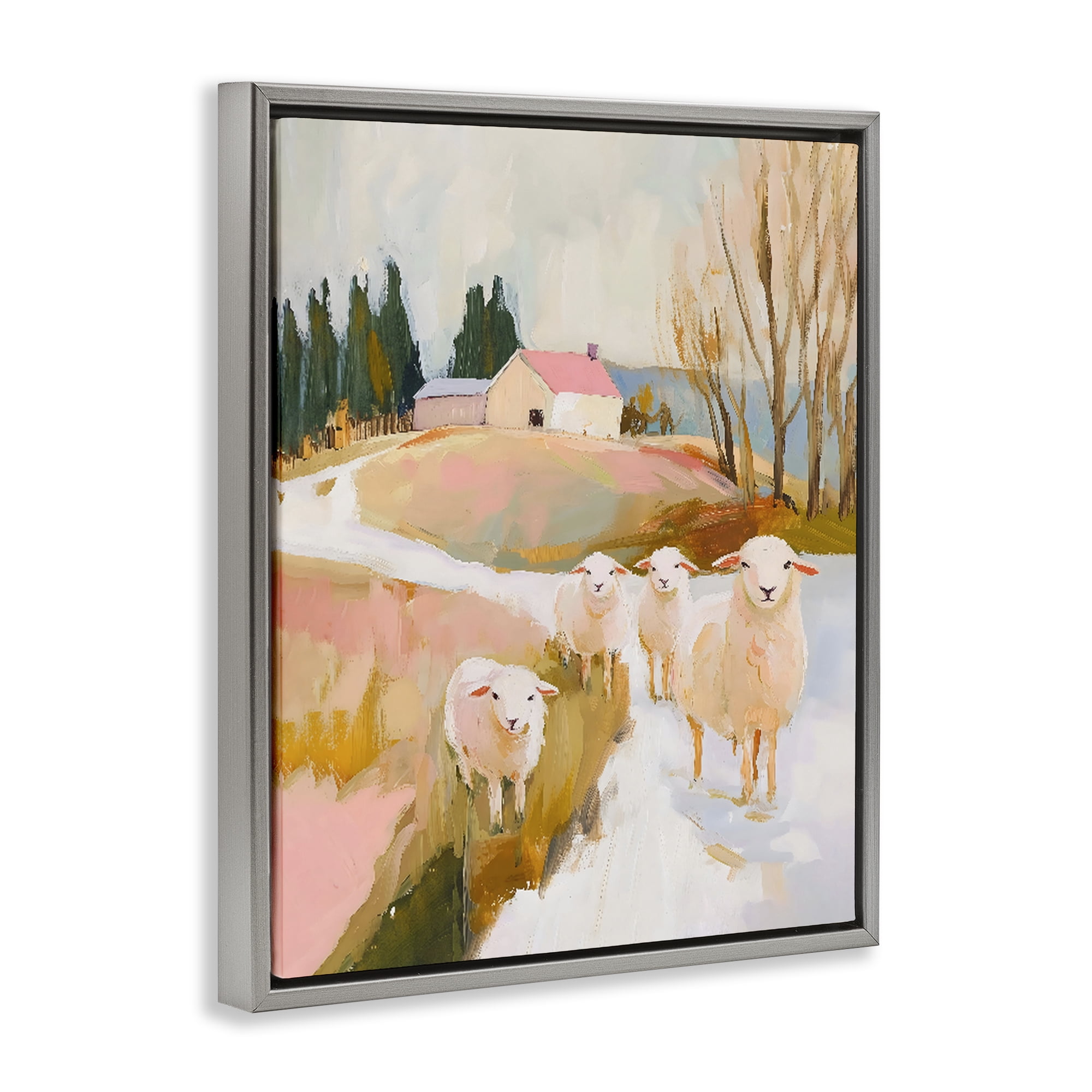 Stupell Industries Sheep on the Roadside Pasture Gray Framed Floater Canvas Wall Art, design by The Prints Vibe