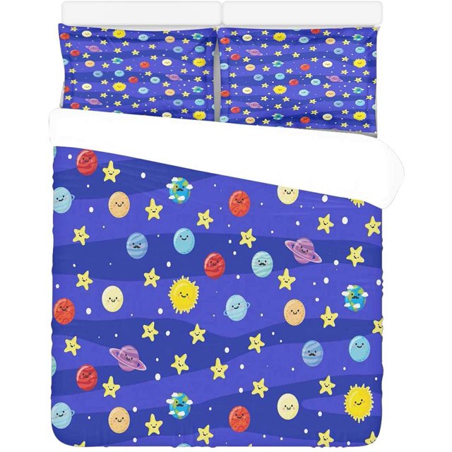 ABPHQTO Juego de ropa de cama de 3 piezas Funda de edredón de luna con estrellas sonrientes lindas con 2 fundas de almohada para la decoración de la habitación de la ropa de cama del hogar