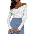 thumbnail image 1 of SUNSIOM Women's Off Shoulder Tops Slim Fit Front Cross V-Neck Long Sleeve Spring Fall Blouse Going Out Shirt, 1 of 6