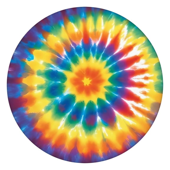 Colorful Rainbow Tie Dye Spiral Pattern Round Fitted Tablecloth with Elastic Edge,Dining Table Cover Waterproof,Outdoor Round Tablecloth for Camping,Dining,Indoor and Outdoor
