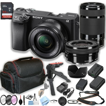 Sony a6400 Mirrorless Camera with16-50mm & 55-210mm Zoom Lenses + 64GB Memory + Case+ Steady Grip Pod + Filters + 2X Batteries + More (34pc Bundle)