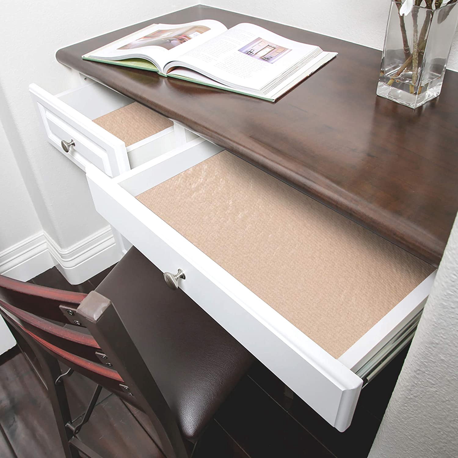 Smart Design Shelf Liner Master Solid Grip - 18 Inch x 4 Feet - Drawer Cabinet Non Adhesive Protection - Home and Kitchen - Taupe
