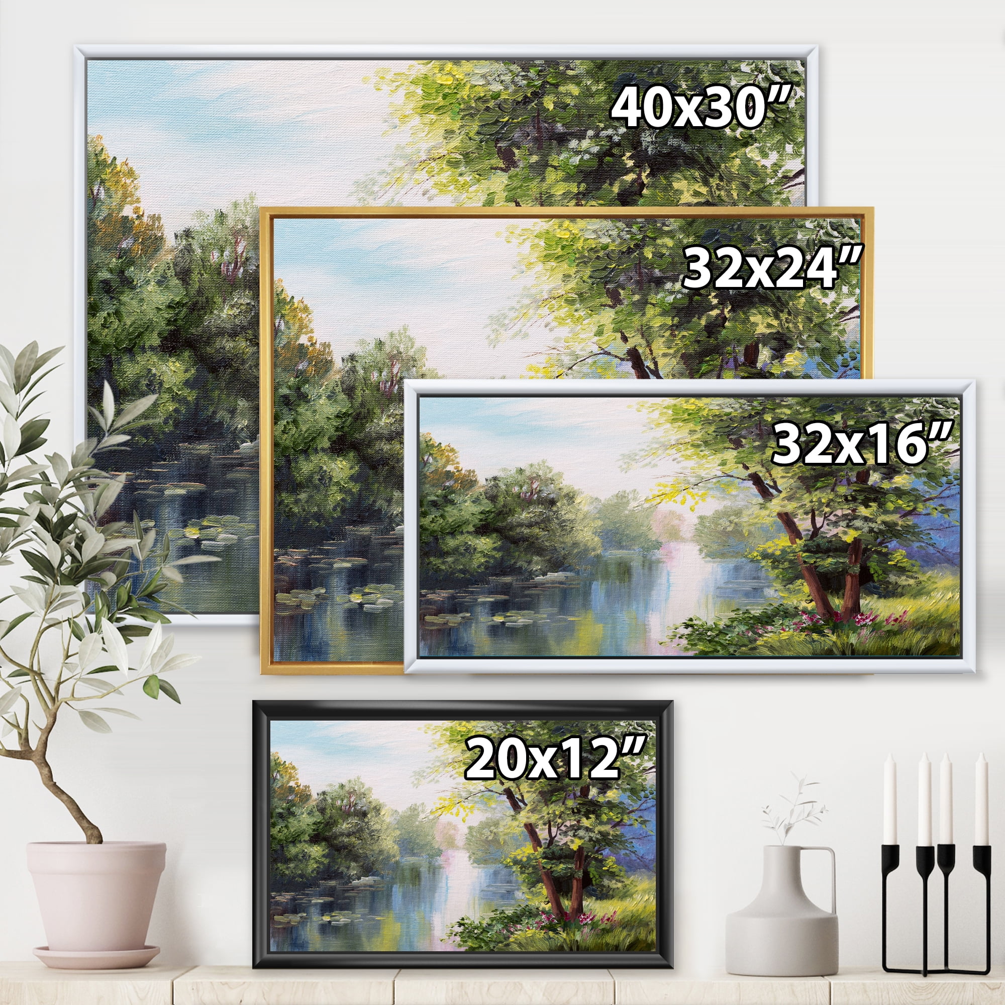 Designart 'Lake In The Forest Summer Day - Landscape' Lake House Framed Canvas Wall Art Print