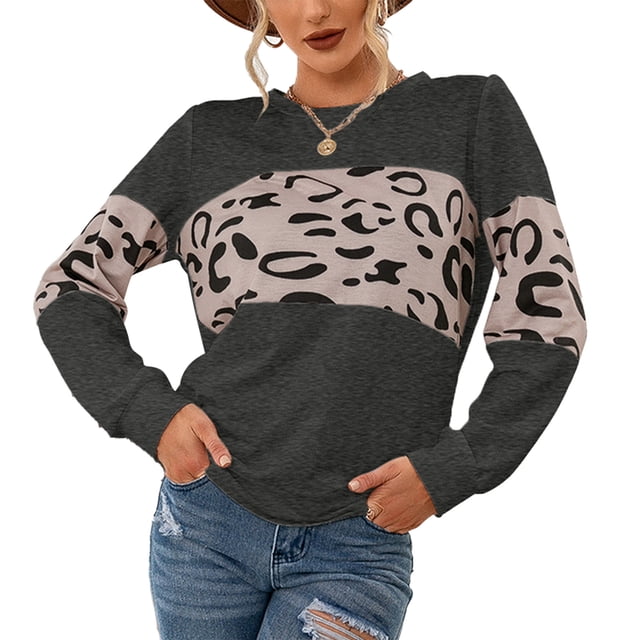 Blusa Manga Larga Cuello Redondo Jersey Estampado Casual Básico Top De Moda Para Mujer Gris Oscuro L