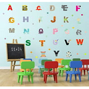 Adorable Animal Alphabet Wall Decal, Educational ABC Wall Sticker for Kids Bedroom Decoration, Lovely Letters Nursery Classroom Wall Art