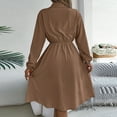 thumbnail image 4 of MaFYtyTPR Clothes Dresses for Women 2025 Women's Fall/Winter Dressy Casual Button Tied Waist Long Sleeved Solid Color Lapel Dress Khaki L, 4 of 8