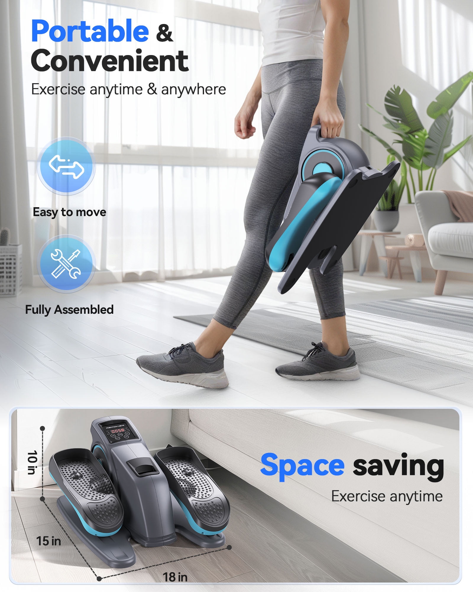 UPGO Under Desk Ellipticals Electric, Elipse Leg Exerciser for Seniors Fully Assembled, Seated Pedal Exerciser with Remote Control & Non-slip Mat & Foot Straps Band