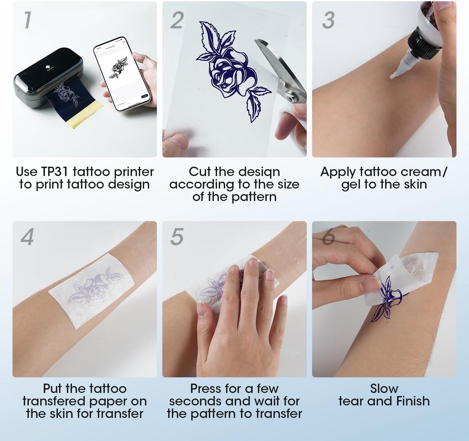 Phomemo TP31 Tattoo Transfer Paper - 100 PCS Only For TP31 Tattoo Machines Printer, 3.15" x 5.24" Transfer Paper, 100PcsThermal Stencil Paper for Tattoo Transfer Kit Supplies