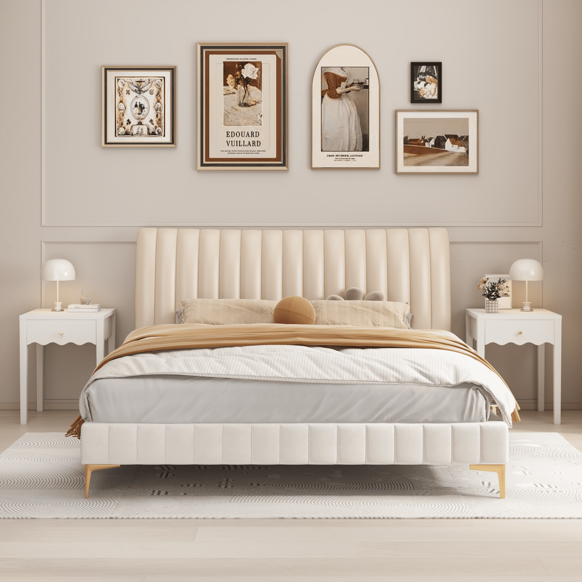White Nightstand with Drawer, Modern Bedside Table with Wavy Apron Design, Compact End Table for Bedroom Living Room, Small Side Table with Storage