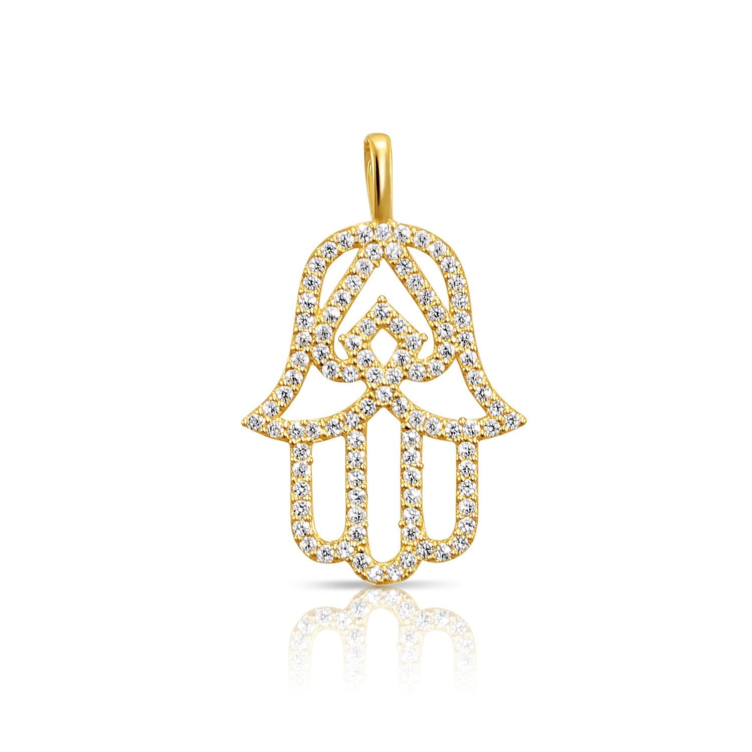 Tilo Jewelry 14K Yellow Gold Pave Hamsa Hand of Fatima Pendant Charm with Cubic Zirconia CZ Stones for Women & Unisex Necklace
