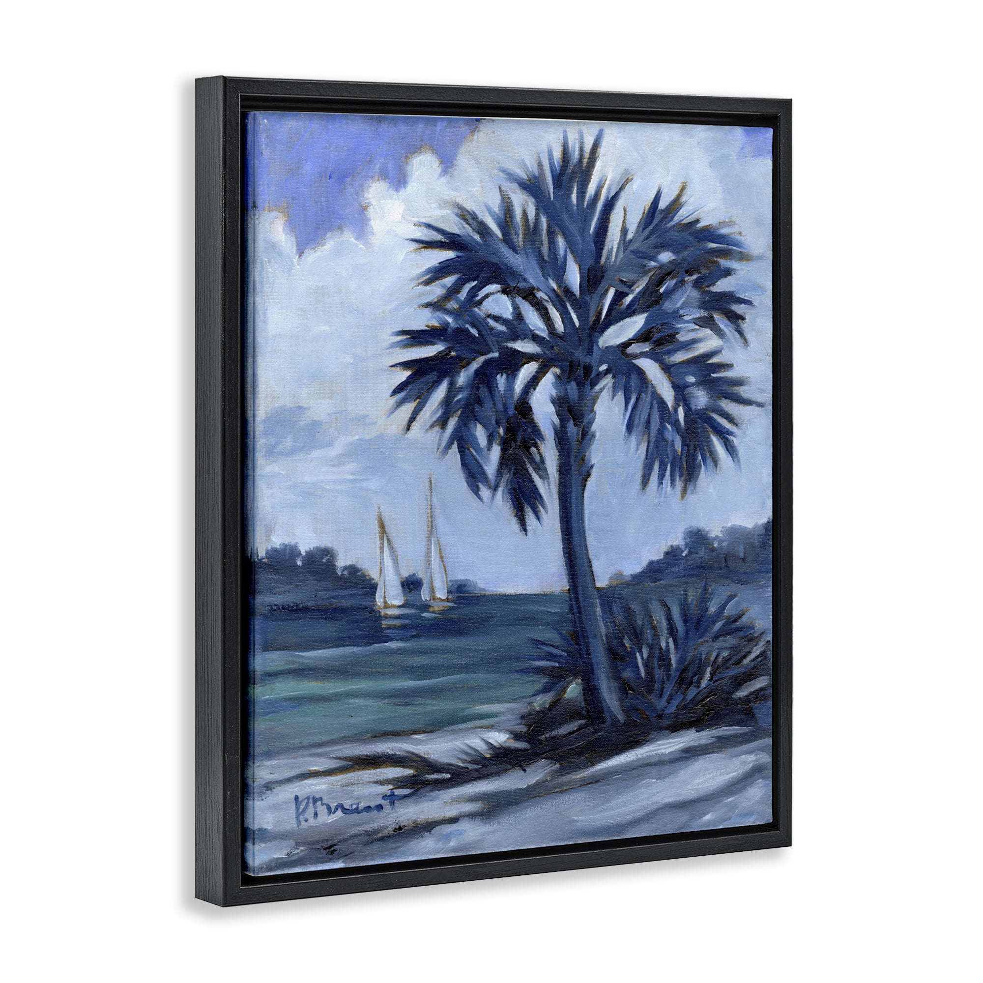 Stupell Industries Blue Palm Impressions Landscape & Nature Painting Black Floater Framed Canvas Art Print Wall Art, 25 x 31