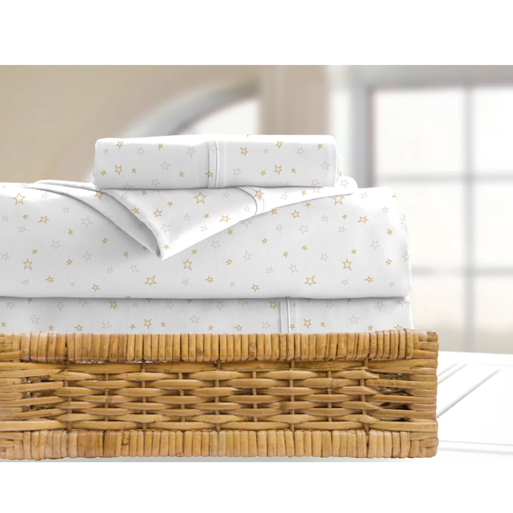 Hedaya Home Toddler Stars Microfiber Sheet Set, Queen, White