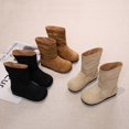 thumbnail image 3 of GobdXE Girls Mid Calf Boots Solid Faux Suede Ruched Shaft Flat Fall Winter Casual Shoes Beige,10-10.5 Years, 3 of 9