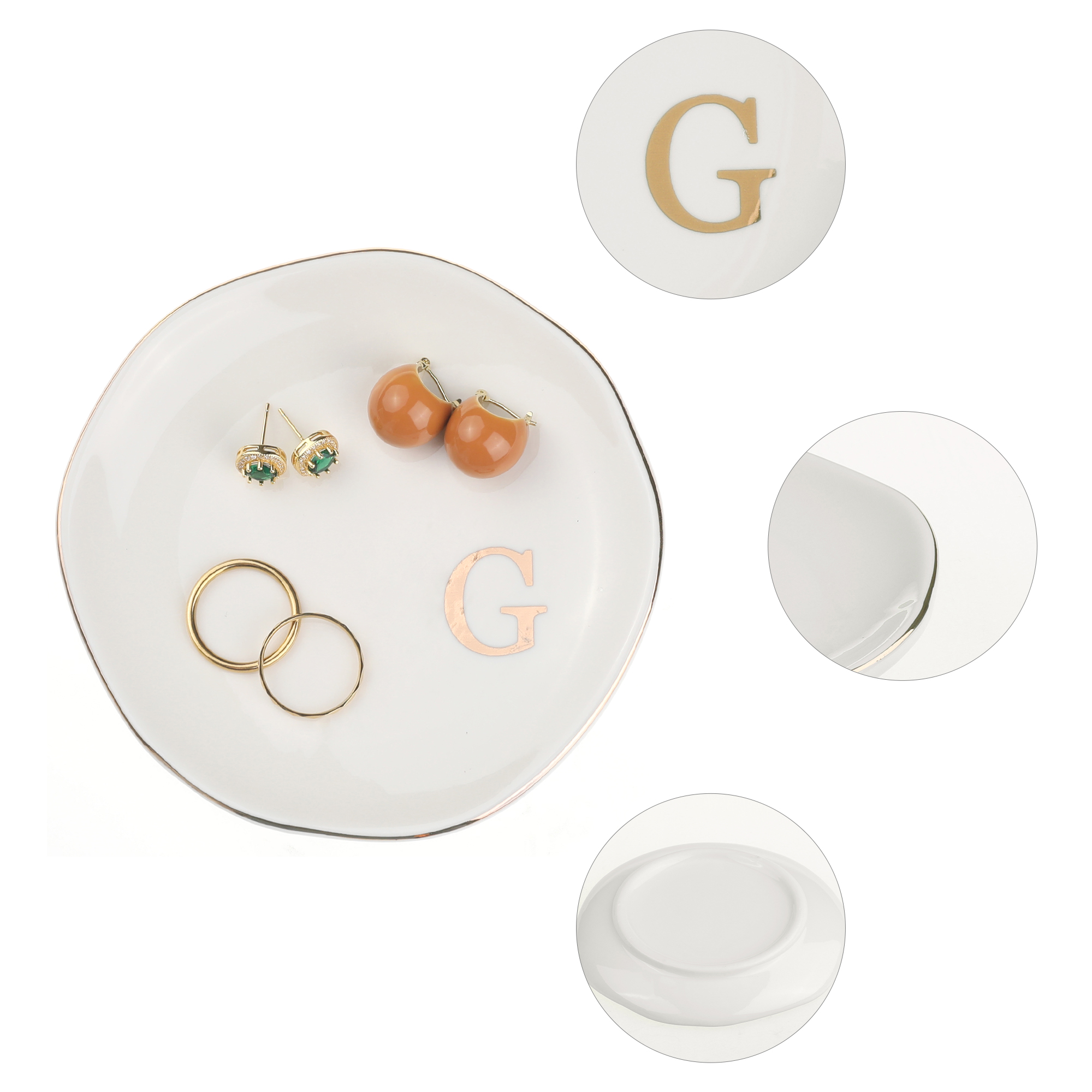 Unique Bargains Ceramic Jewelry Tray Decorative Trinket Dish Gifts Jewelry Boxes White-G