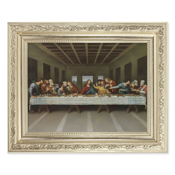 The Last Supper Picture Framed Wall Art Decor Medium, Antique Silver Finished Frame with Acanthus-Leaf Detail