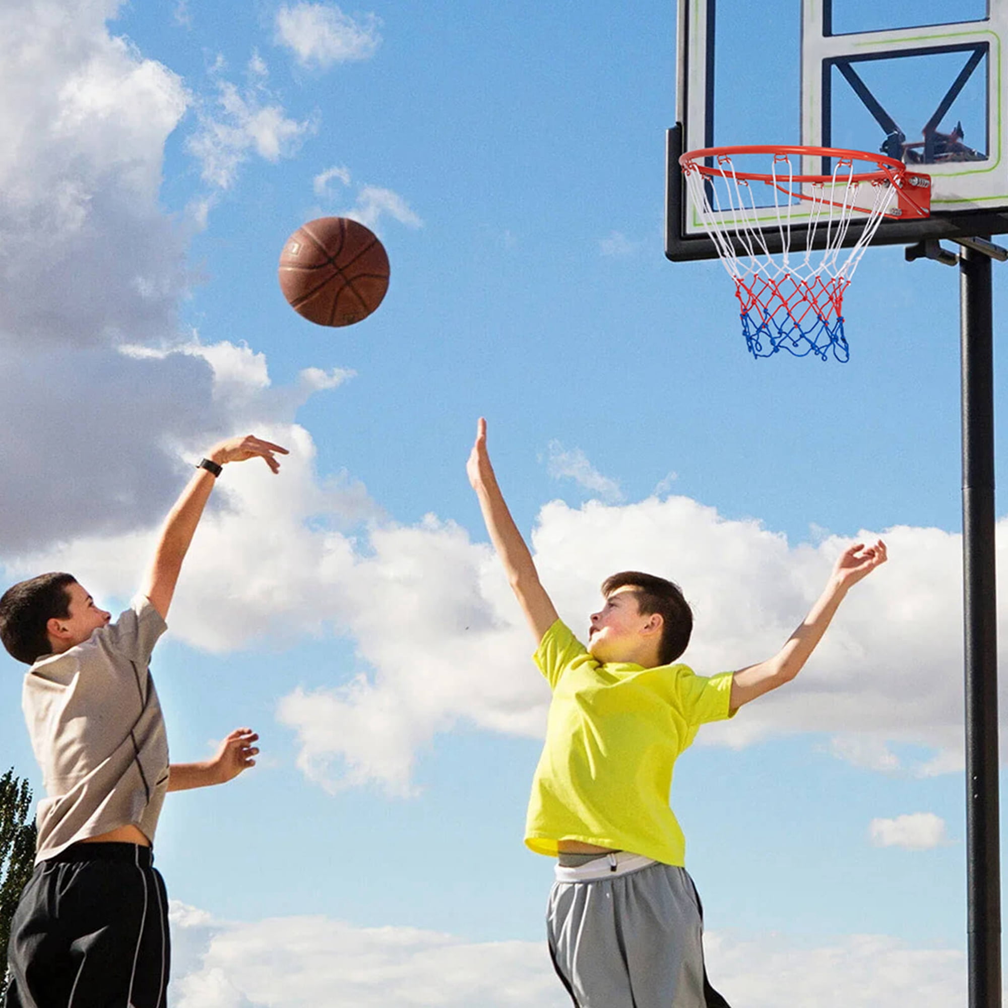 Costway 18" Basketball Rim Wall Door Mounted Basketball Hoop with All Weather Net Orange
