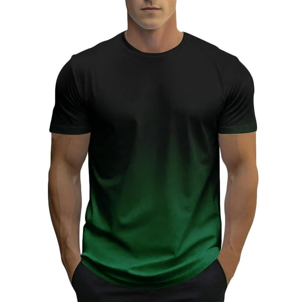 Tops para hombre, blusas y camisas de manga corta con cuello redondo para hombre, blusa informal de verano para hombre, blusa de manga corta con degradado y cuello redondo, blusa de poliéster para hom