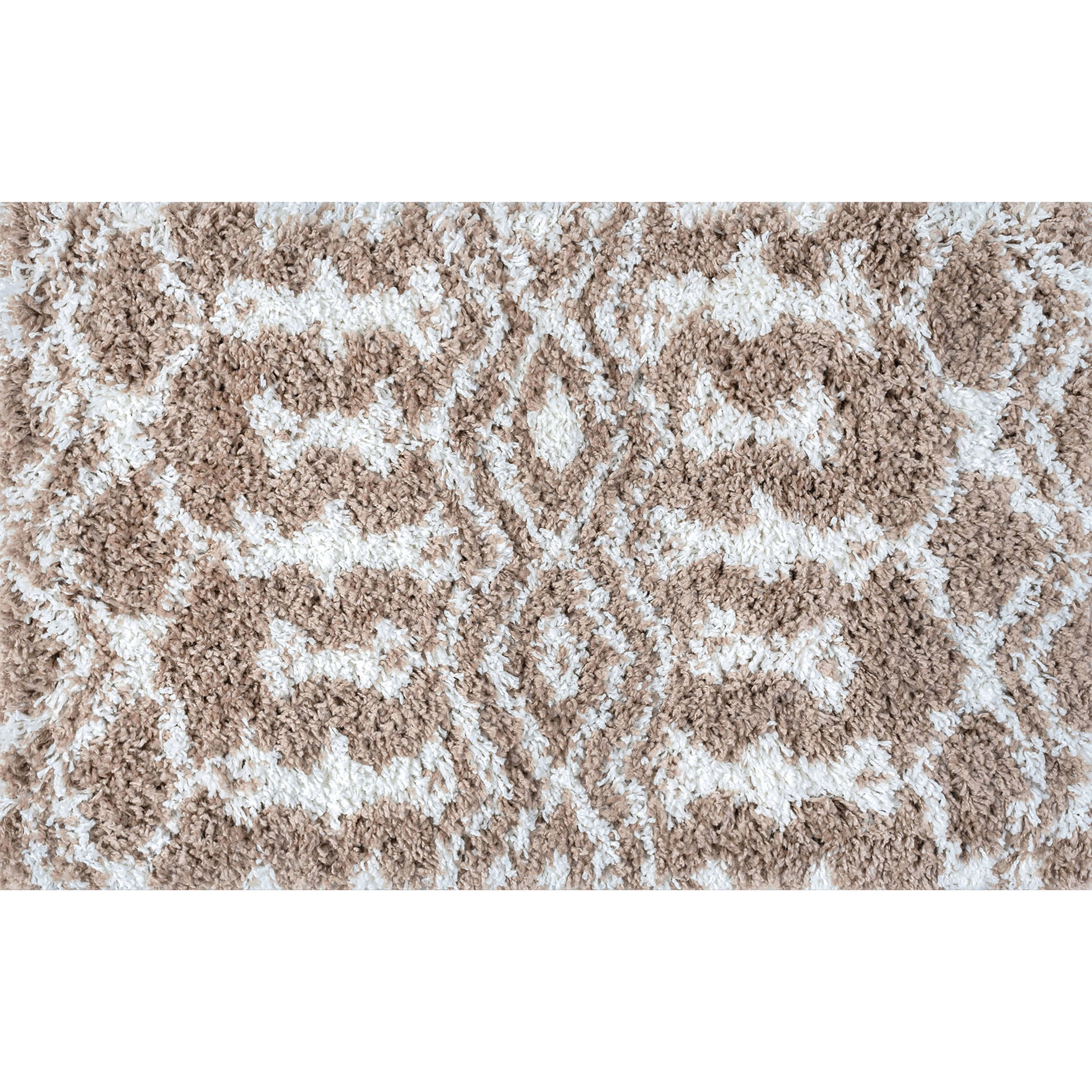 Jersey Shag Contemporary Geometric Tan and White Polypropylene Indoor Area Rug, 2'x3' Rectangle