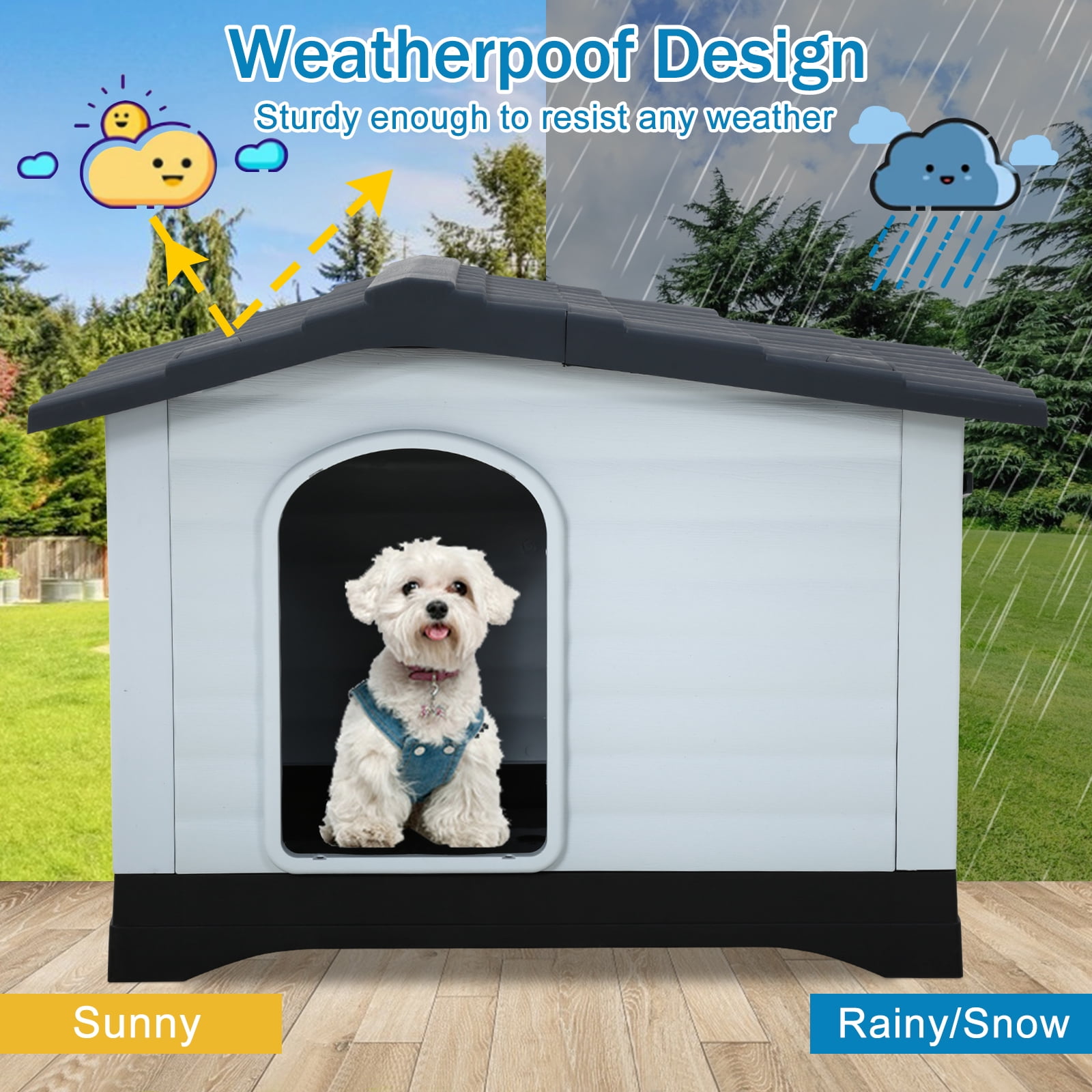 CL.HPAHKL Dog Houses, Outdoor Dog House Weatherproof Ventilate Waterproof Doghouse Puppy Shelter with Elevated Floor and Air Vents Insulated Dog House (21.2" L x 31.6" W x 25.1" H, Black)