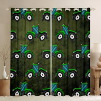 Feelyou Green Tractor Child Blackout Curtains Set of 2 (52x84 Each), Cartoon Vehicle Print Window Curtains, Rustic Excavator Curtains and Drapes, Curtains and Drapes Room Decor