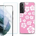 thumbnail image 1 of Slim-Fit TPU Fashion Phone Case for Samsung Galaxy S22 5G, with Tempered Glass Screen Protector, by OneToughShield ® - Hibiscus Pink, 1 of 4