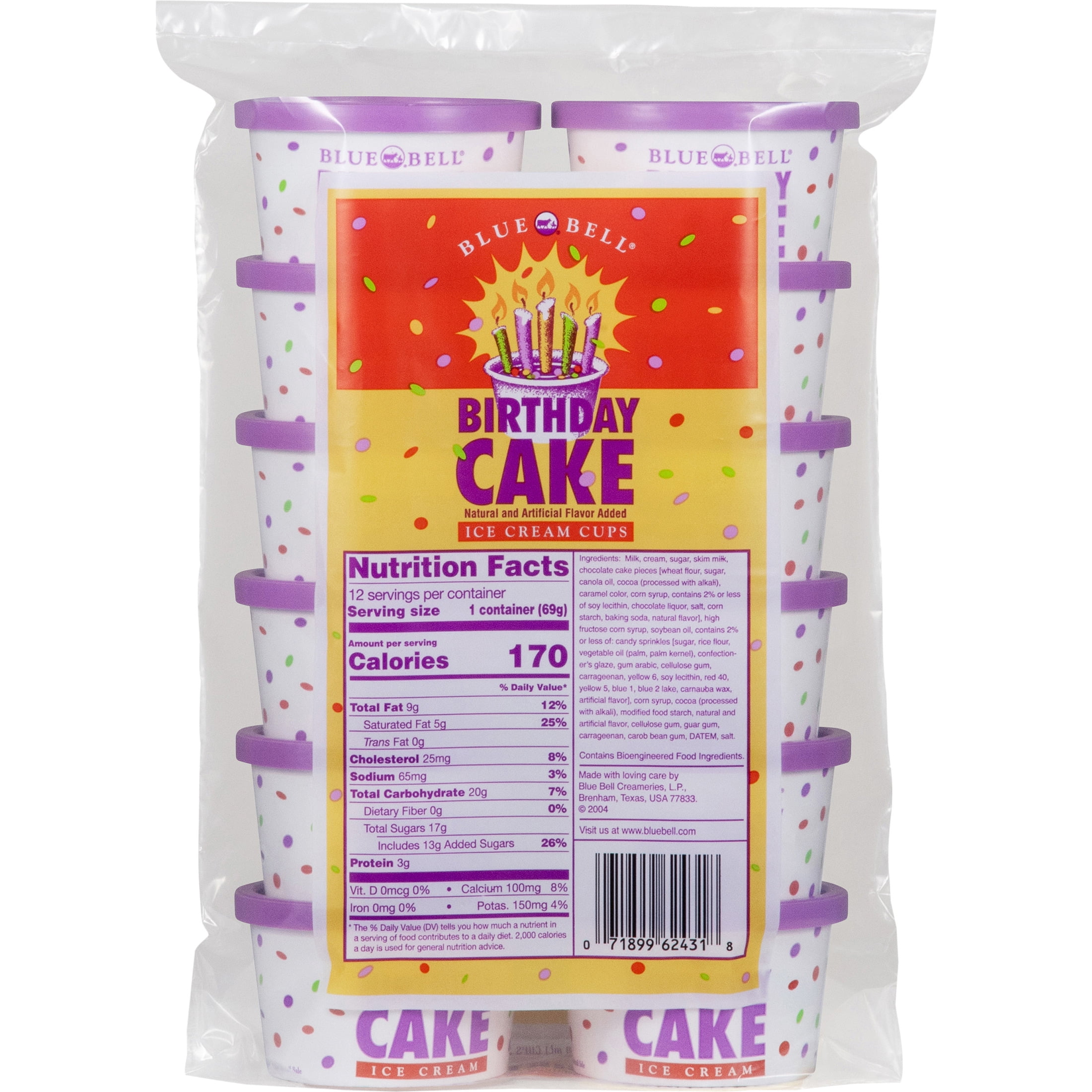 Blue Bell Birthday Cake Ice Cream Cups, 3.0 fl oz, 12 Count