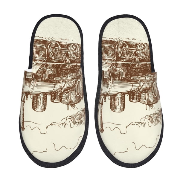 Fotbe Train Pantuflas Peludas para Mujer con Estampado, Zapatillas de Peluche, Zapatos de Invierno para Casa, Uso Interior y Exterior-Medium